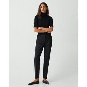 Theory Women's Cotton Black Solid Flat Front Dress Pants 2 #717417